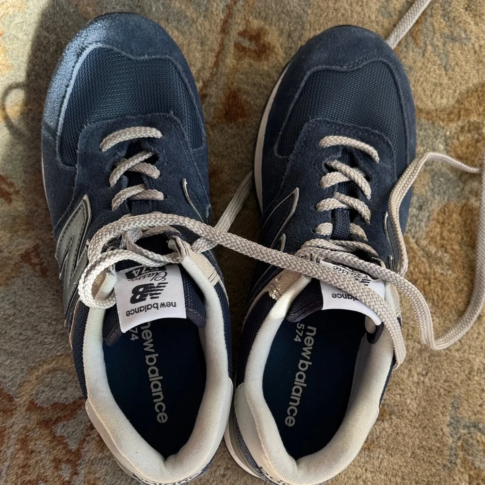 New Balance Unisex Navy and White Retro classic 574 Sneakers - Picture 14 of 16